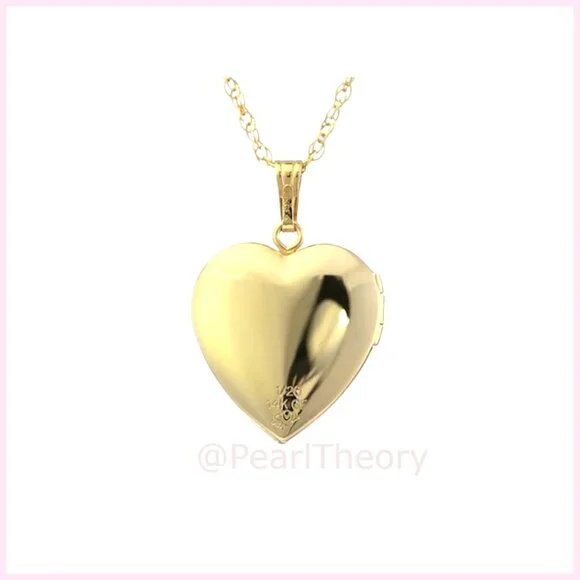 14K Gold-Filled Hand Engraved Heart Locket Necklace 18 Chain